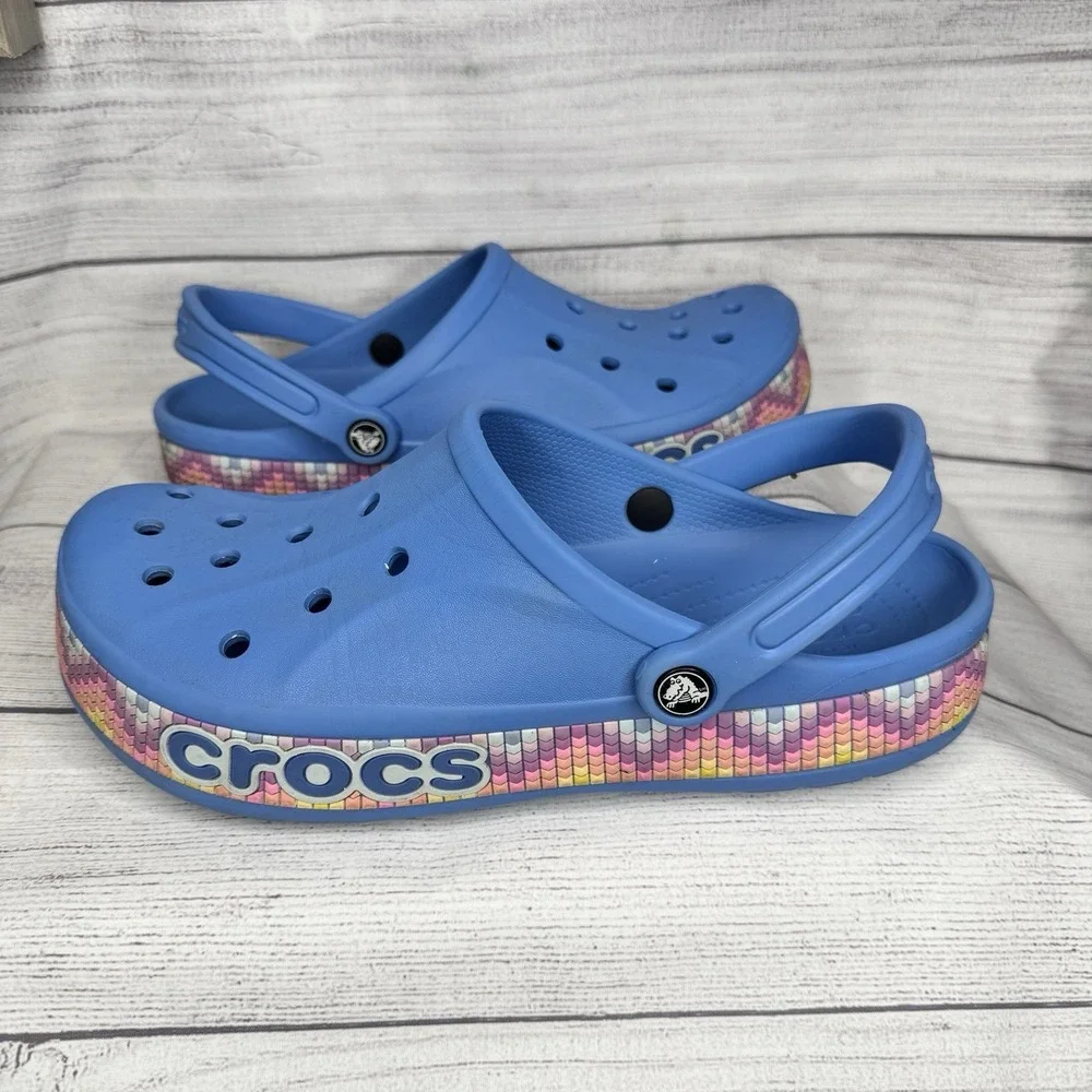 Crocs Bayaband Chevron Band Clogs‎ Slip On Shoes POWDER BLUE MULTI  US M 11 W 13